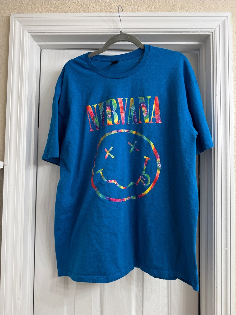 NIRVANA Blue Tee with Multicolor Tie-Dye Logo